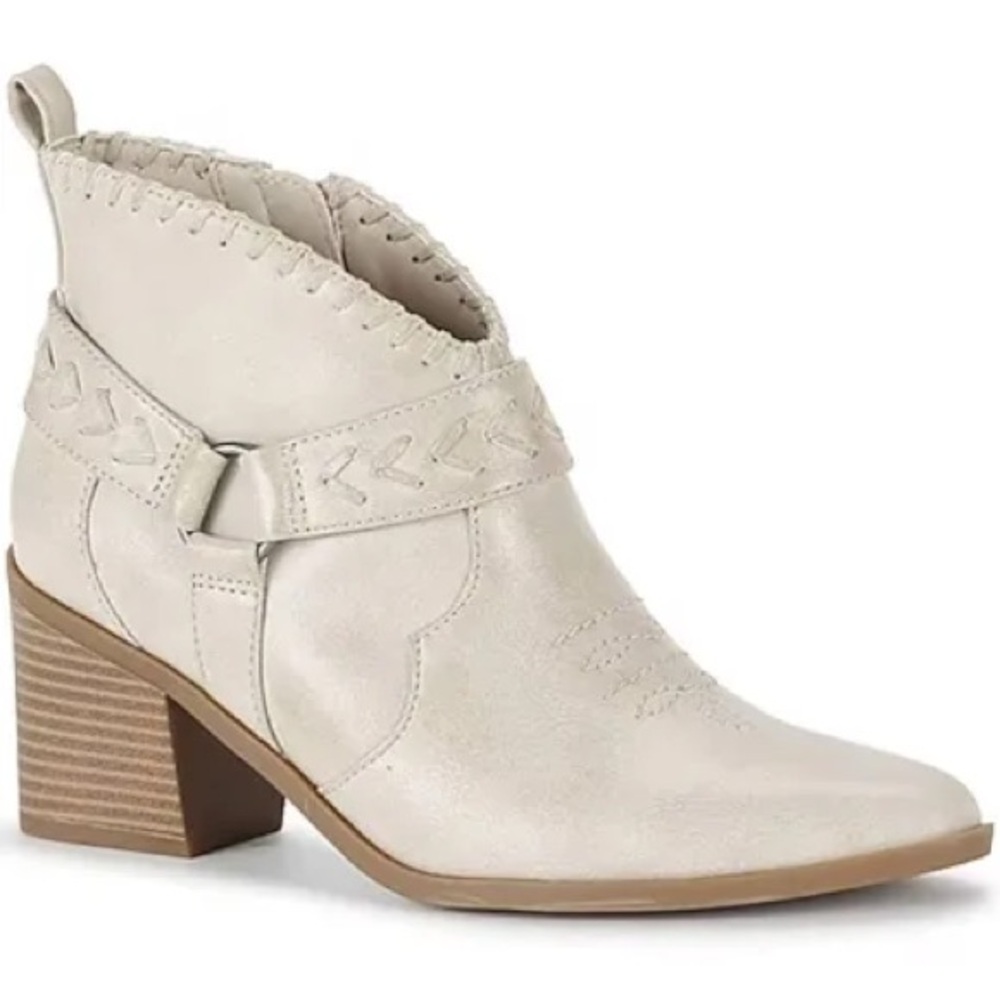 Frye and Co. Womens Palma Stacked Heel Booties, Stone 6.5 - Picture 2 of 6